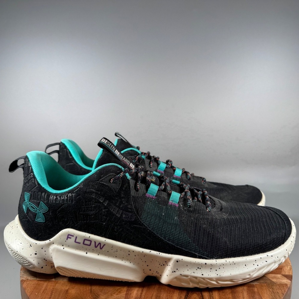 Under Armour Flow Dynamic‎ BHM Black Island Turquoise Mens 16 Sneakers